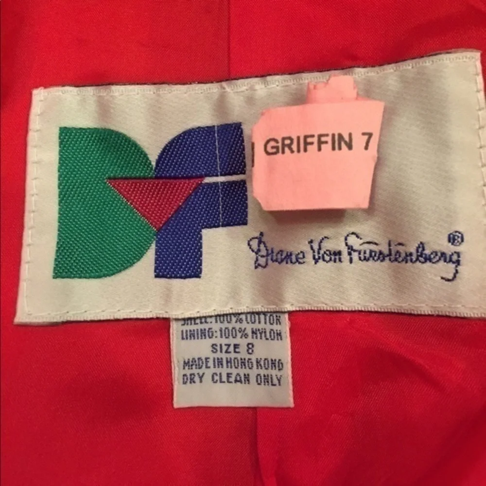 VINTAGE DVF RED 100% COTTON FRONT POCKETS  COAT/RAIN‎ COAT